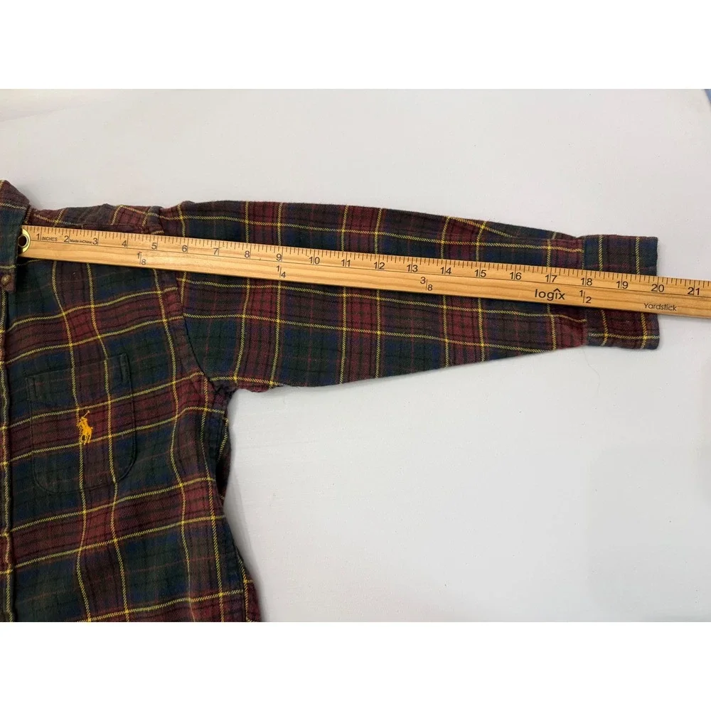 Ralph Lauren Boys SZ 6 Preppy Plaid Flannel Burgundy Blue Green Yellow Pony Logo